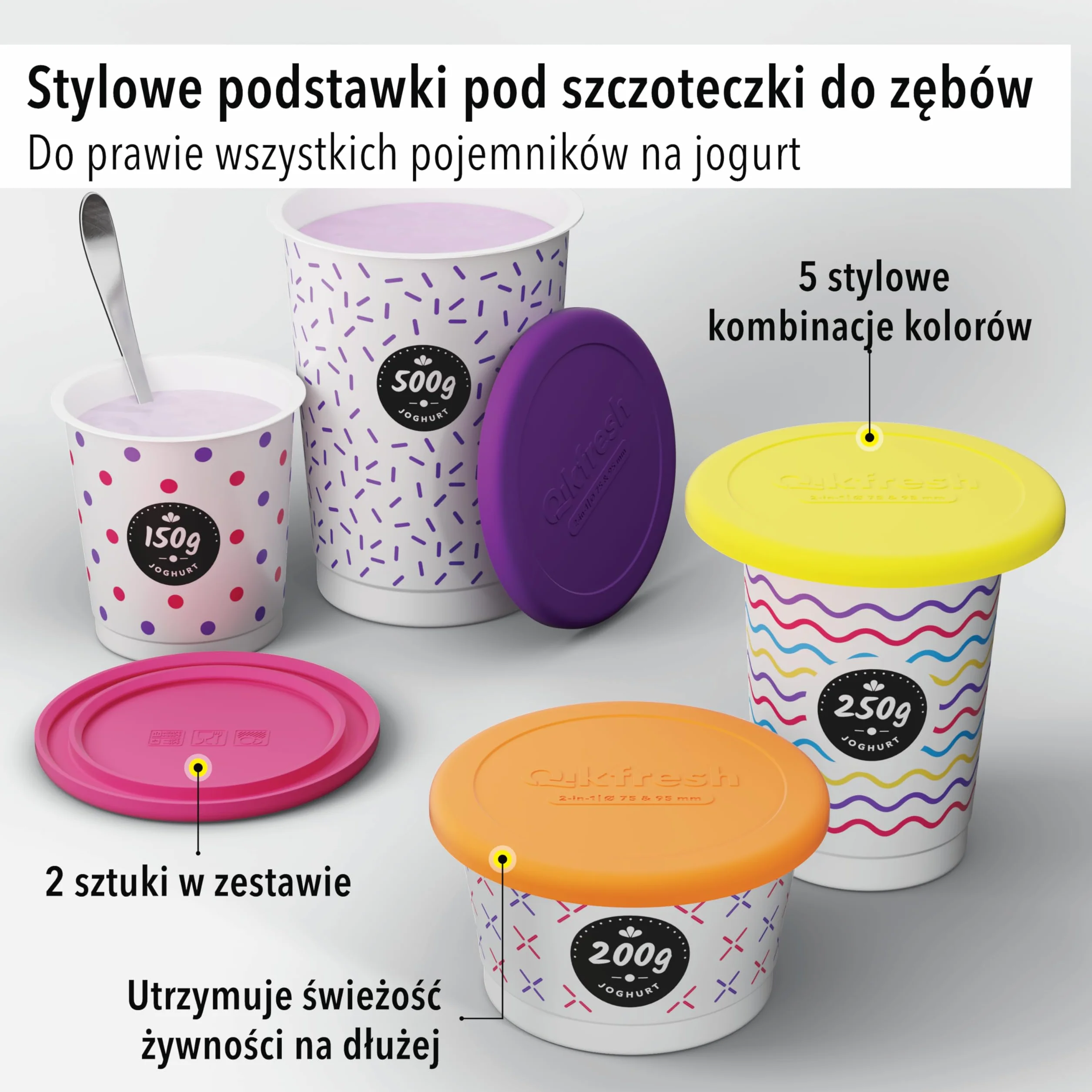Qikfresh silikonowe pokrywki wielokrotnego użytku 2 sztuki - Pokrywki na kubki jogurtowe 150–500 g - Szczelne elastyczne i odporne na przecieki - Pokrywka świeżości z silikonu (Pomarańczowy)