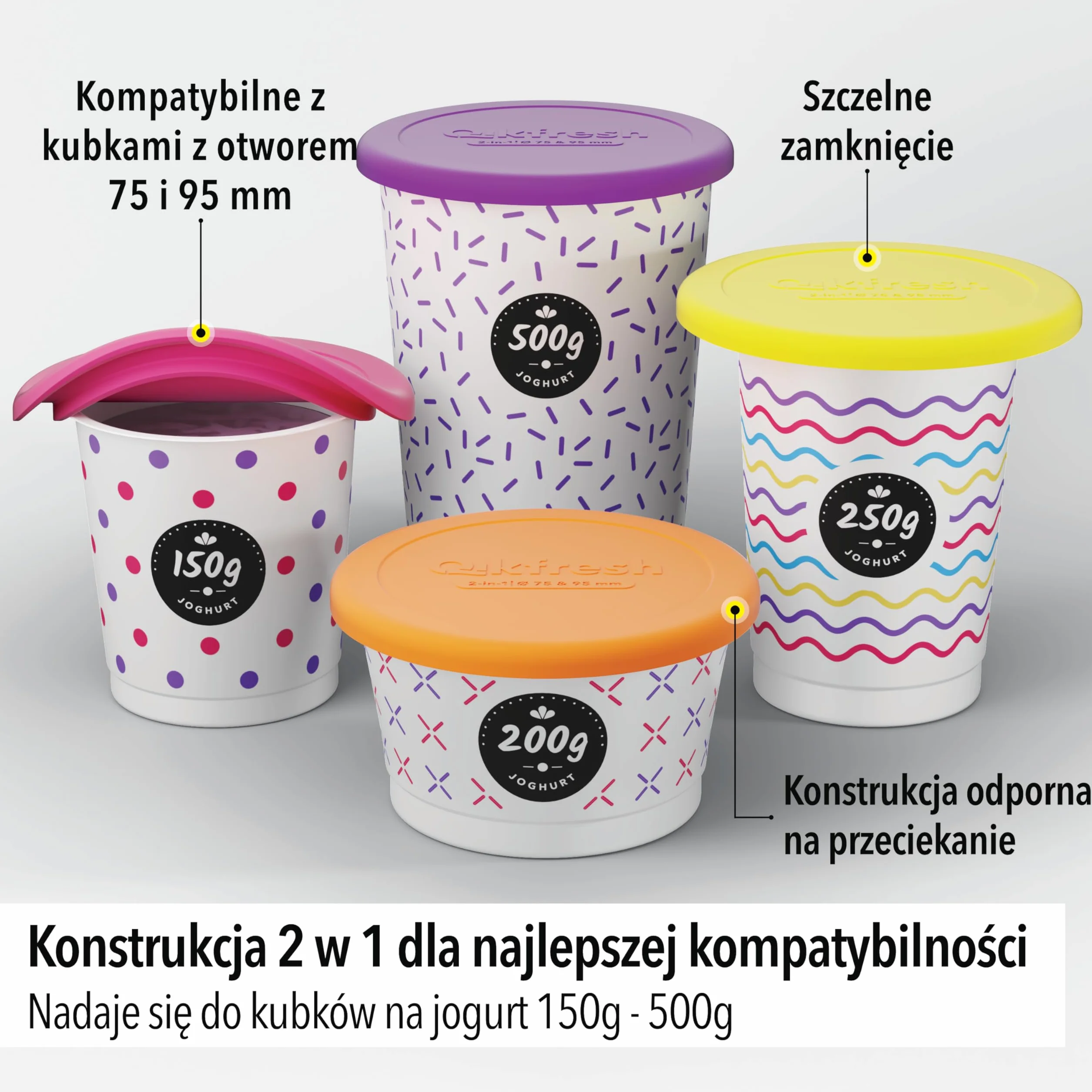 Qikfresh silikonowe pokrywki wielokrotnego użytku 2 sztuki - Pokrywki na kubki jogurtowe 150–500 g - Szczelne elastyczne i odporne na przecieki - Pokrywka świeżości z silikonu (Pomarańczowy)