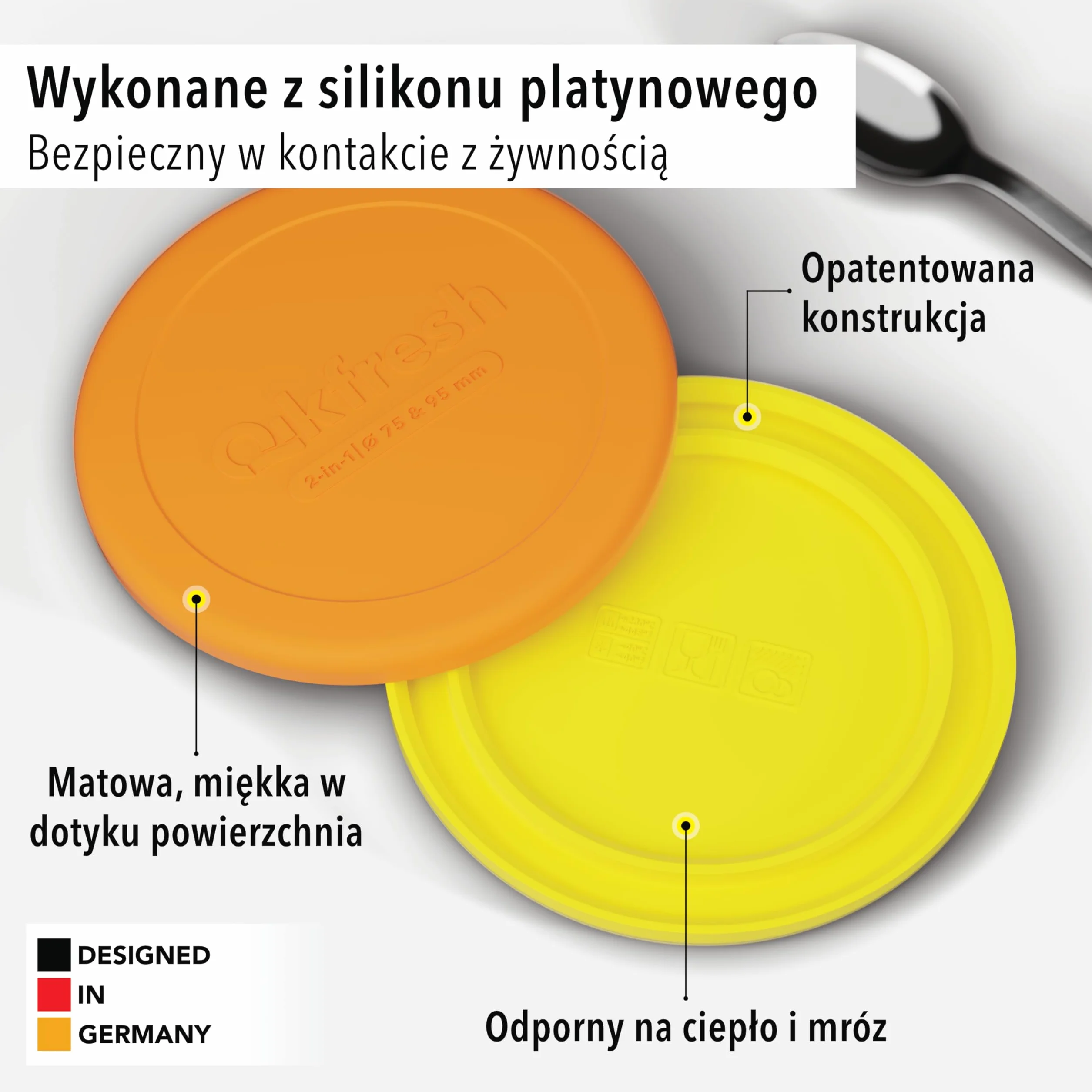Qikfresh silikonowe pokrywki wielokrotnego użytku 2 sztuki - Pokrywki na kubki jogurtowe 150–500 g - Szczelne elastyczne i odporne na przecieki - Pokrywka świeżości z silikonu (Pomarańczowy)