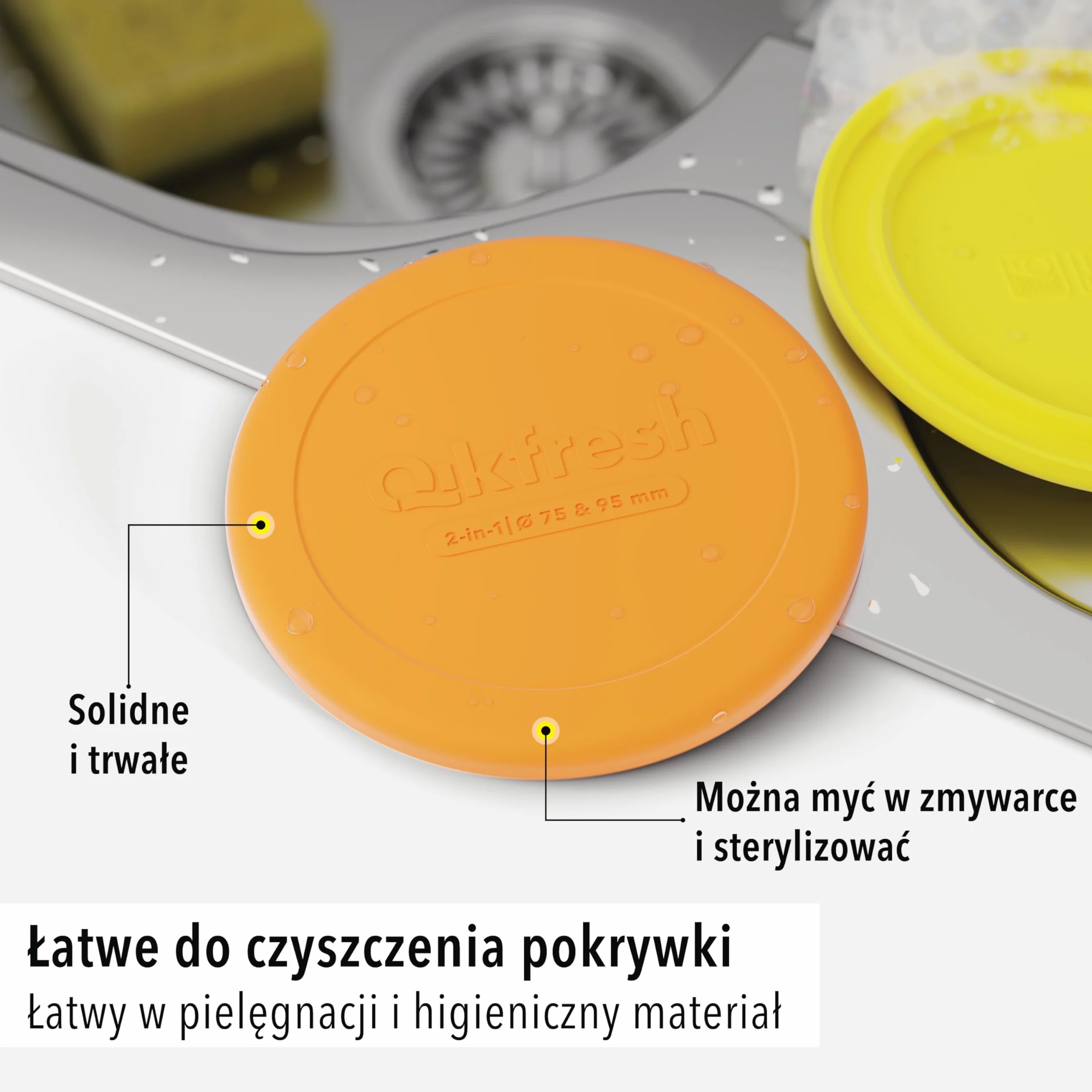 Qikfresh silikonowe pokrywki wielokrotnego użytku 2 sztuki - Pokrywki na kubki jogurtowe 150–500 g - Szczelne elastyczne i odporne na przecieki - Pokrywka świeżości z silikonu (Pomarańczowy)