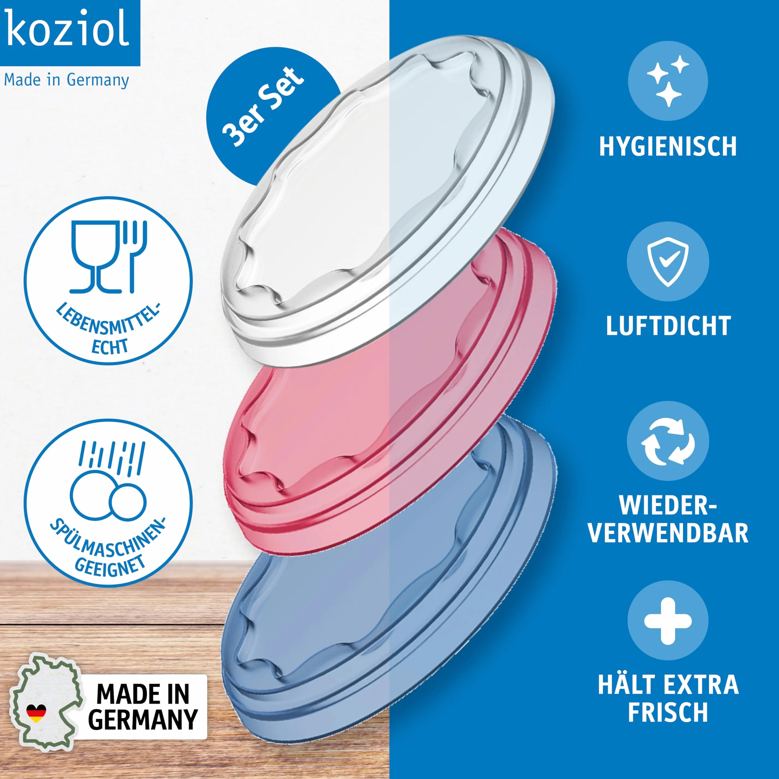 Koziol Pokrywka wielokrotnego użytku Fresh 3-częściowy zestaw 3239293, tworzywo sztuczne